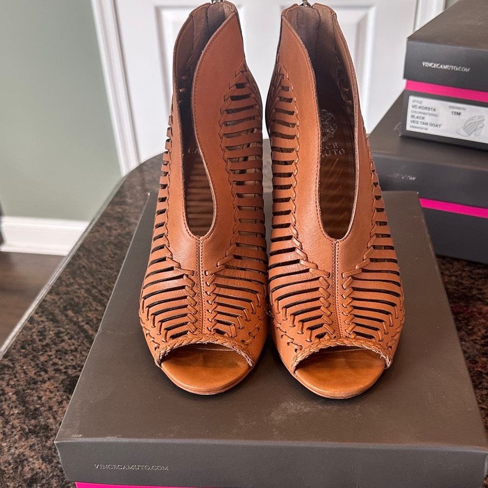 Vince Camuto Women's Brown Peep-Toe Ankle Booties